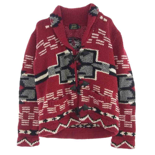 BARNS OUTFITTERS バーンズ ショールカラー ネイティブ柄 ウール カウチン カーディガン レッド レッド系 40【中古】