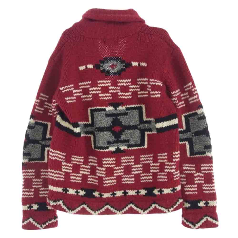 BARNS OUTFITTERS バーンズ ショールカラー ネイティブ柄 ウール カウチン カーディガン レッド レッド系 40【中古】