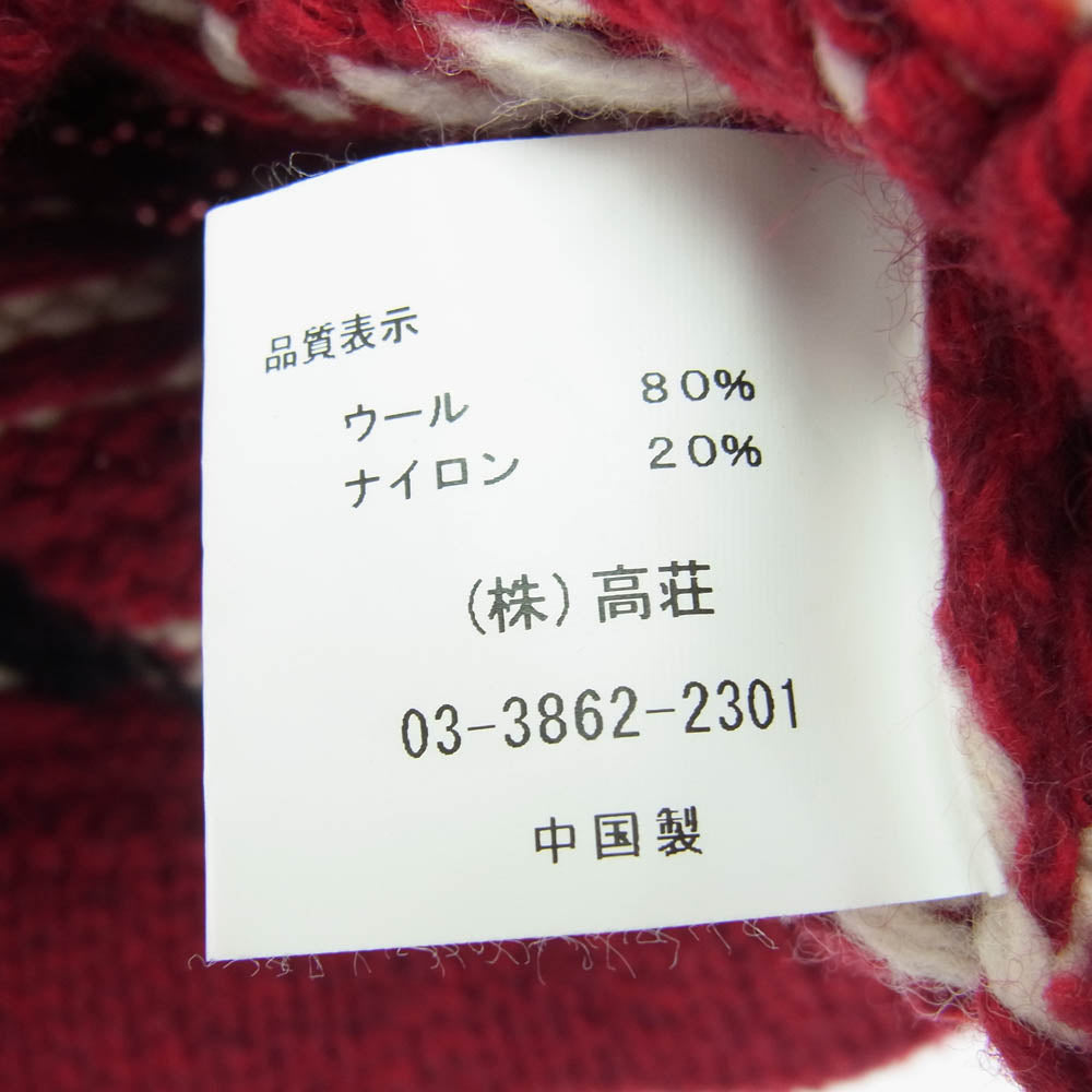BARNS OUTFITTERS バーンズ ショールカラー ネイティブ柄 ウール カウチン カーディガン レッド レッド系 40【中古】