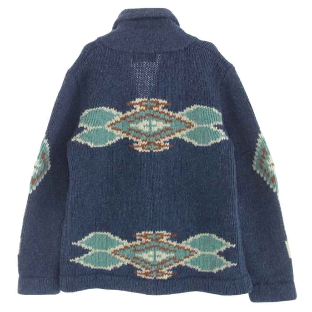 BARNS OUTFITTERS バーンズ ショールカラー ネイティブ柄 ウール カウチン カーディガン ブルー マルチカラー系 40【中古】