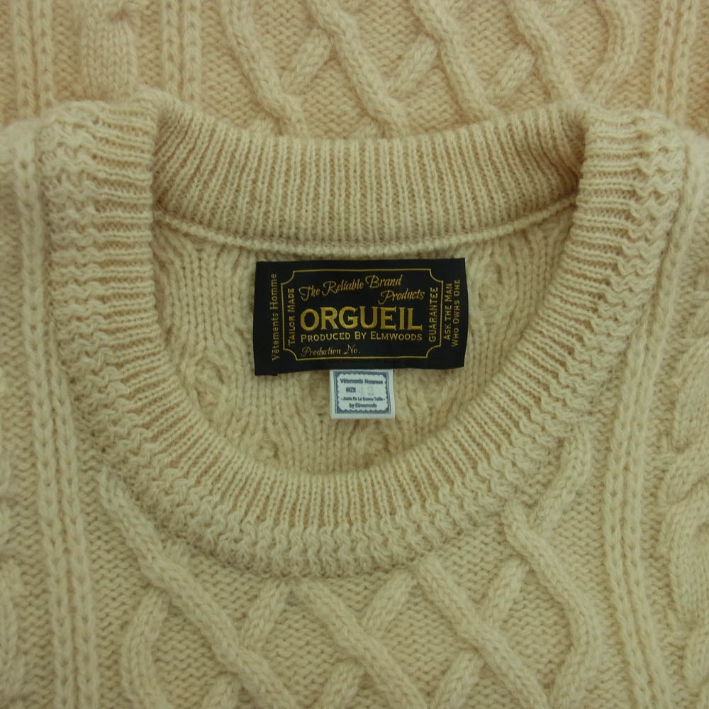 ORGUEIL オルゲイユ OR-4153 Cable Knit Sweater ケーブル セーター ベージュ系 42【中古】