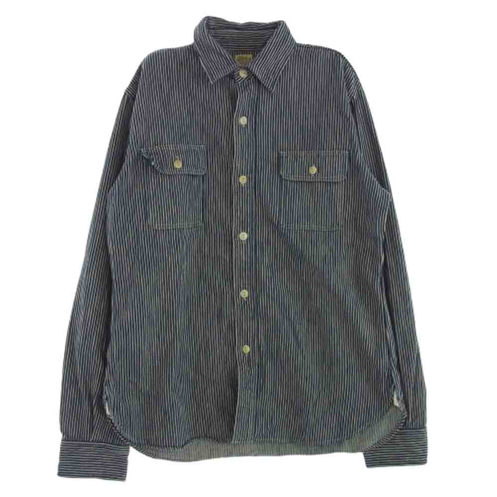 デラックスウエア ヒッコリー ストライプ 長袖シャツ インディゴブルー系 XL【中古】