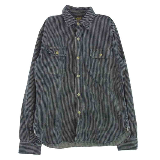 デラックスウエア ヒッコリー ストライプ 長袖シャツ インディゴブルー系 XL【中古】