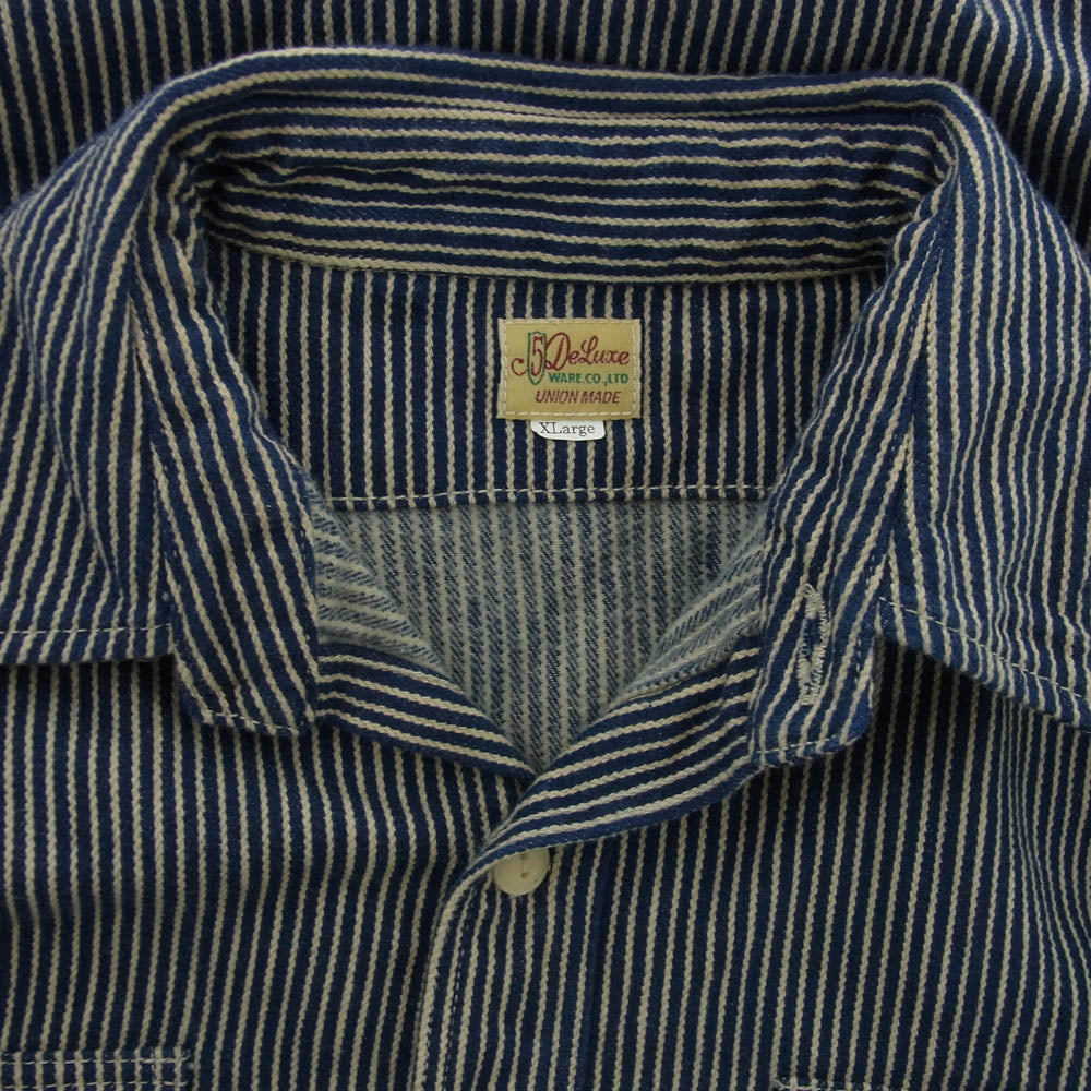 デラックスウエア ヒッコリー ストライプ 長袖シャツ インディゴブルー系 XL【中古】