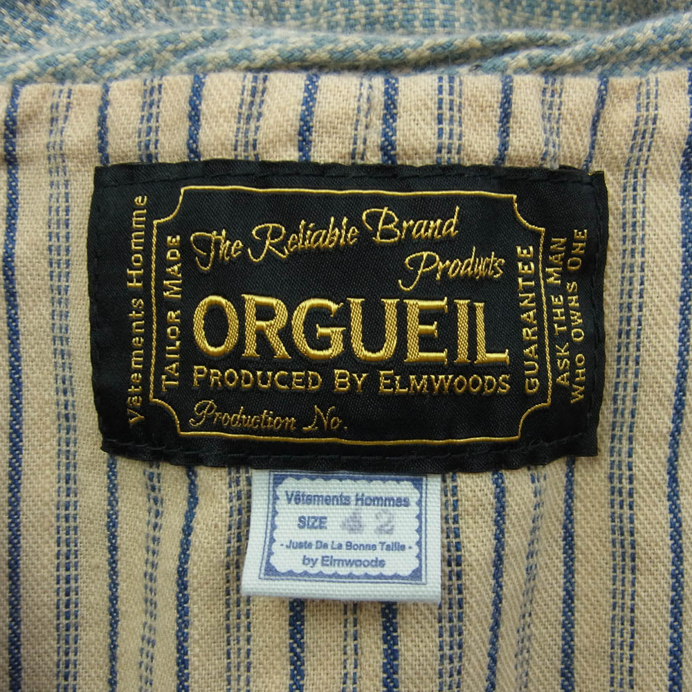 ORGUEIL オルゲイユ OR-4066 千鳥格子柄 シンチバック付 ベスト ライトブルー系 42【中古】