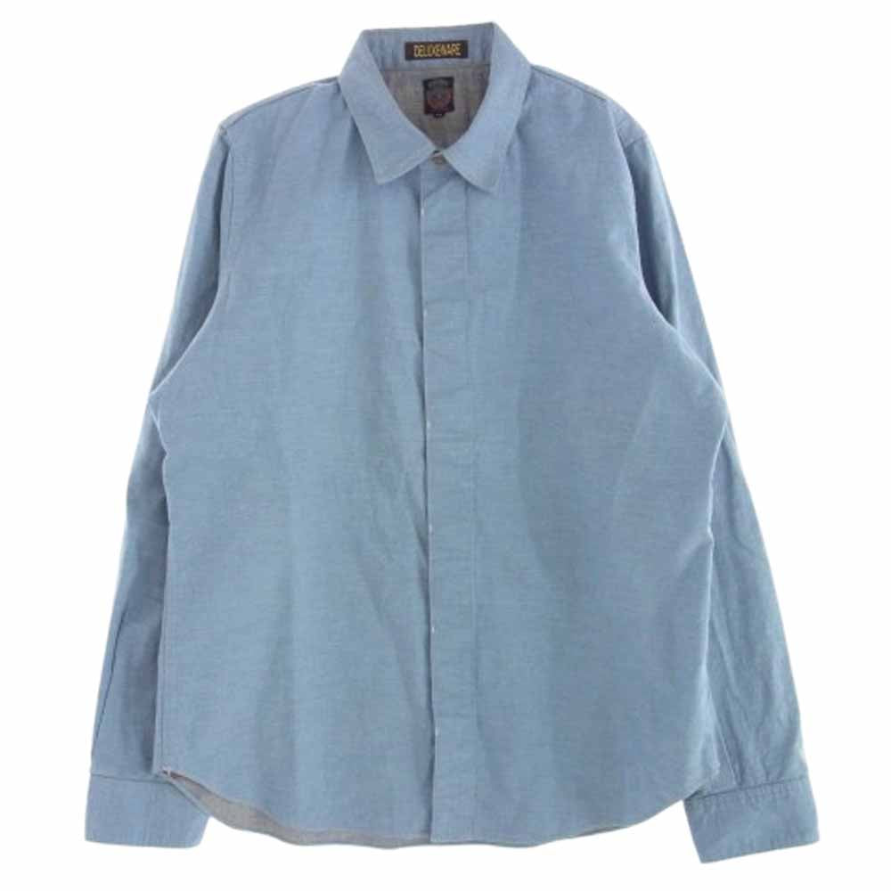 デラックスウエア コットン 比翼 長袖 シャツ ライトブルー系 XL【中古】