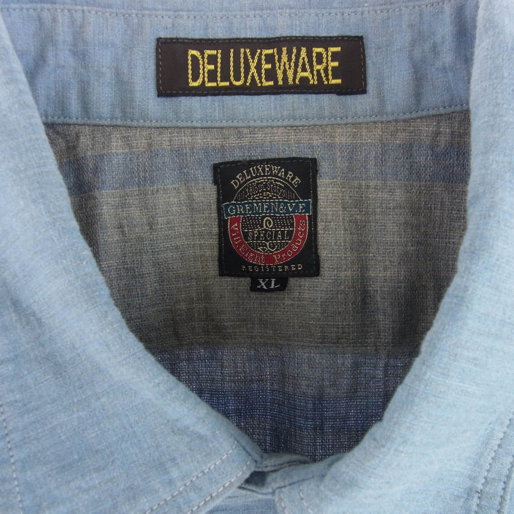 デラックスウエア コットン 比翼 長袖 シャツ ライトブルー系 XL【中古】