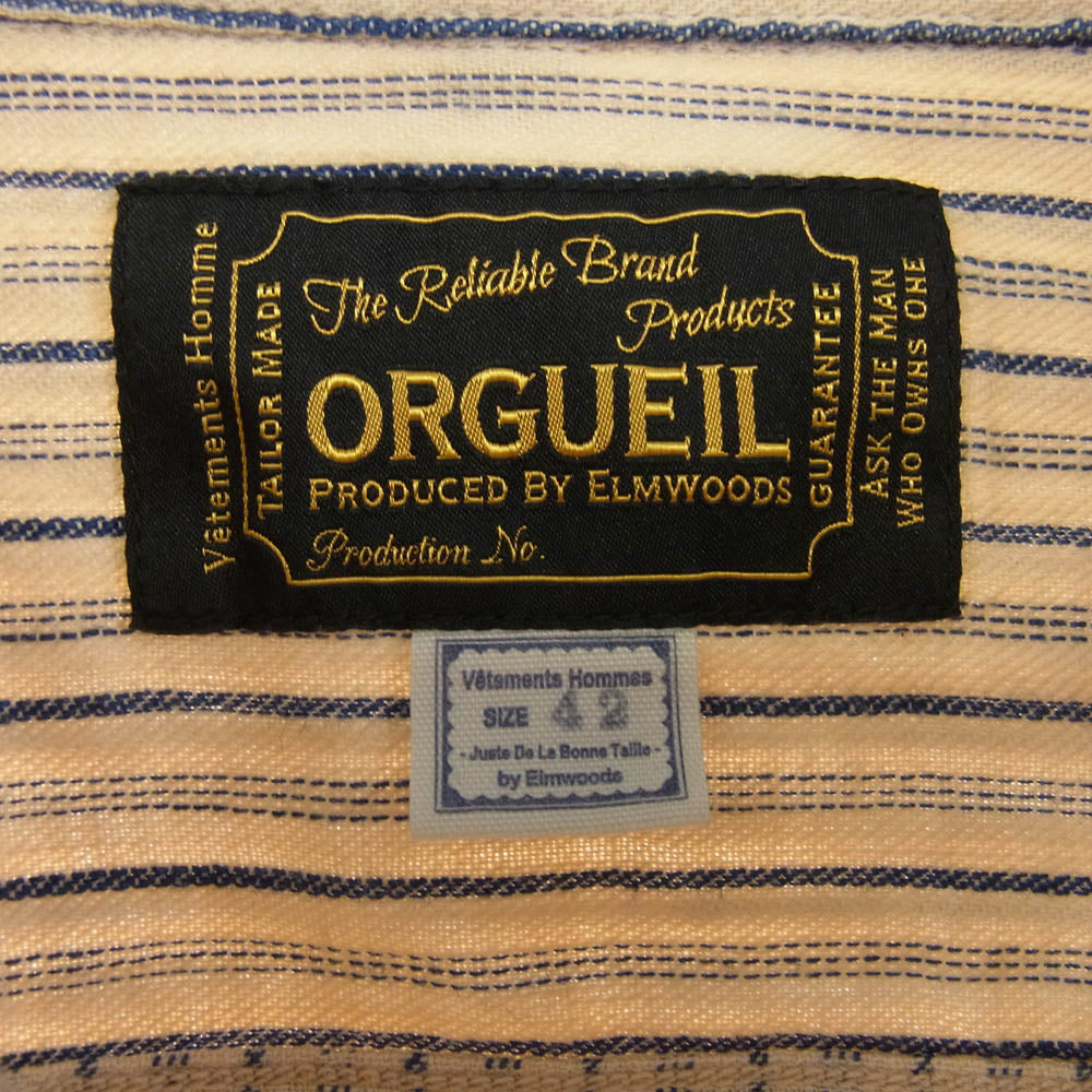 ORGUEIL オルゲイユ OR-5007E Shawl Collar Shirt ショールカラー ストライプ 長袖シャツ マルチカラー系 42【中古】