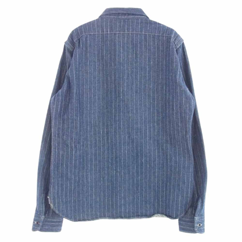 デラックスウエア レザ―切替 ヒッコリーストライプ デニム 長袖シャツ インディゴブルー系 XL【中古】