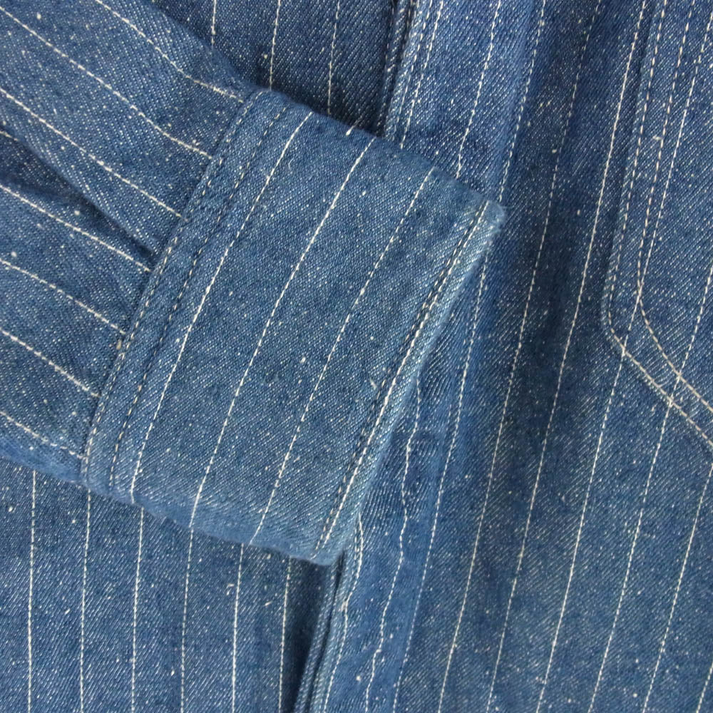 デラックスウエア レザ―切替 ヒッコリーストライプ デニム 長袖シャツ インディゴブルー系 XL【中古】