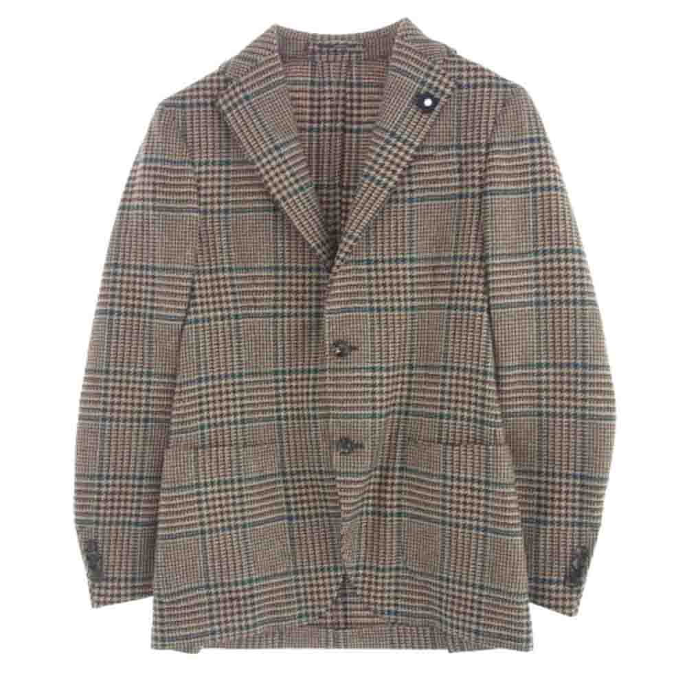 LARDINI ラルディーニ イタリア製 ブートニエール付き チェック テーラード ジャケット サイズ42 ブラウン系 42【極上美品】【中古】