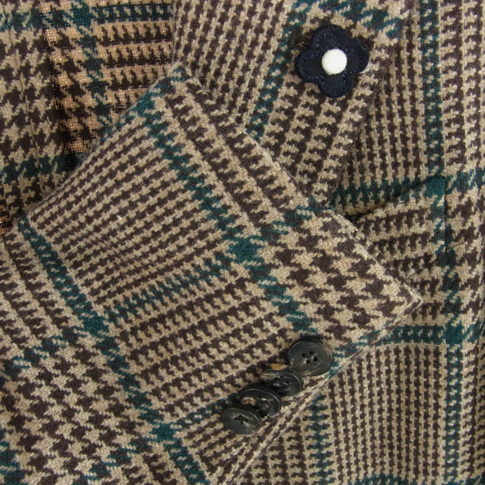 LARDINI ラルディーニ イタリア製 ブートニエール付き チェック テーラード ジャケット サイズ42 ブラウン系 42【極上美品】【中古】