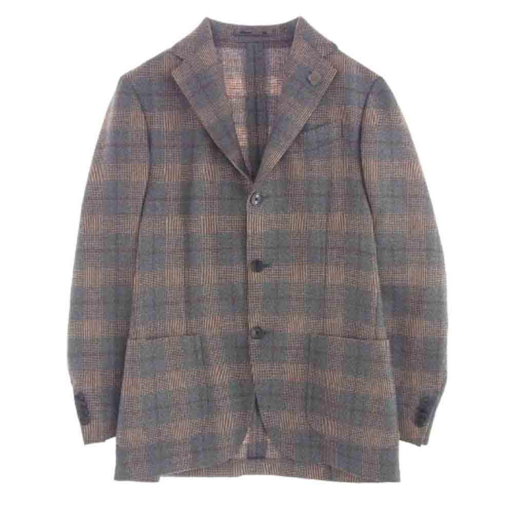 LARDINI ラルディーニ JK807 イタリア製 ブートニエール付き チェック テーラード ジャケット サイズ44 ブラウン系 44【極上美品】【中古】