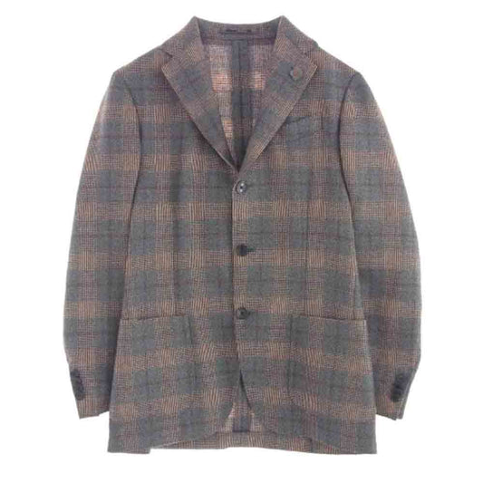 LARDINI ラルディーニ JK807 イタリア製 ブートニエール付き チェック テーラード ジャケット サイズ44 ブラウン系 44【極上美品】【中古】