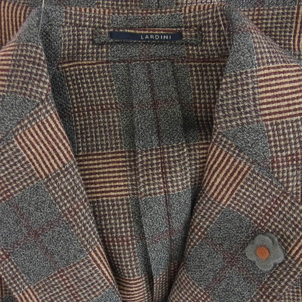 LARDINI ラルディーニ JK807 イタリア製 ブートニエール付き チェック テーラード ジャケット サイズ44 ブラウン系 44【極上美品】【中古】