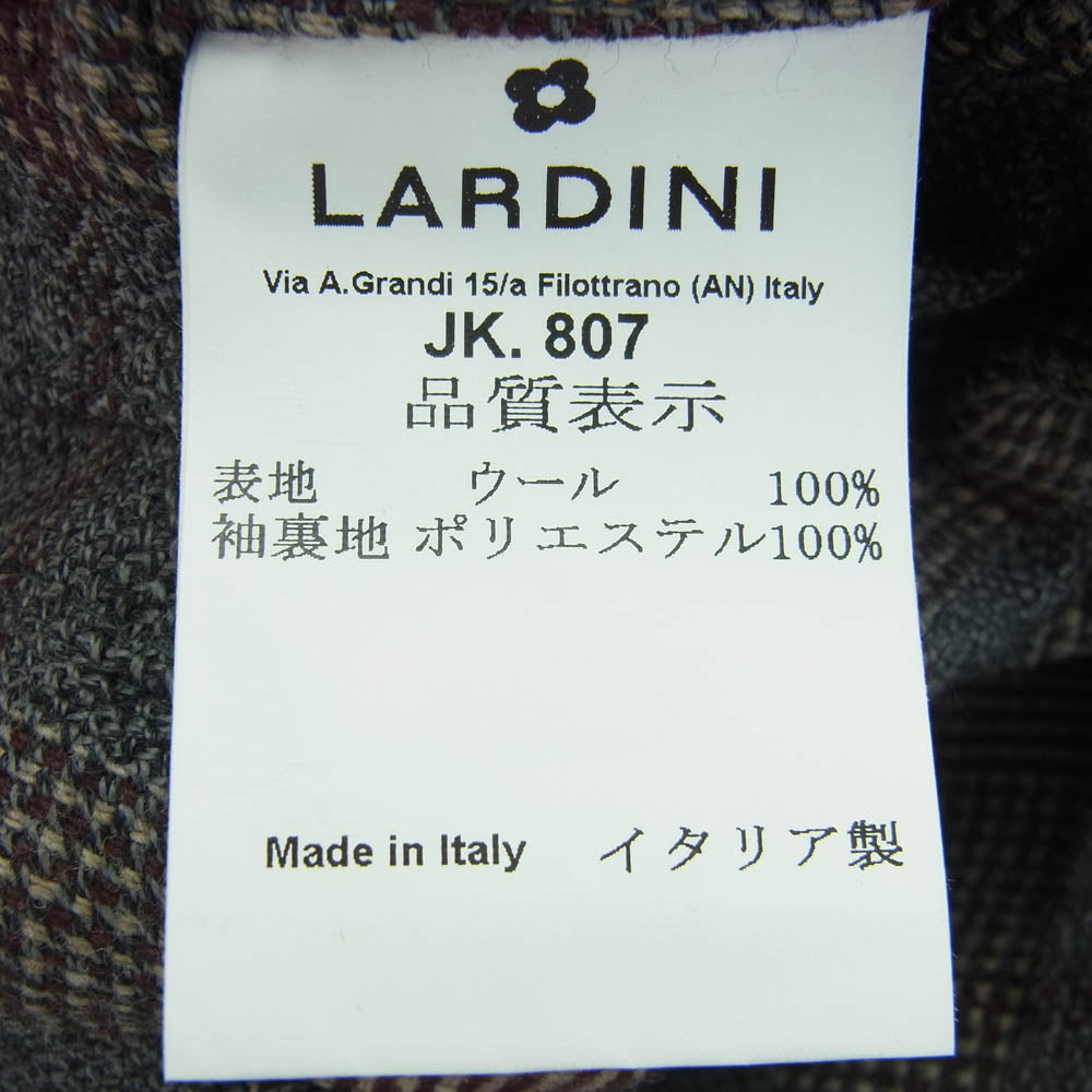 LARDINI ラルディーニ JK807 イタリア製 ブートニエール付き チェック テーラード ジャケット サイズ44 ブラウン系 44【極上美品】【中古】