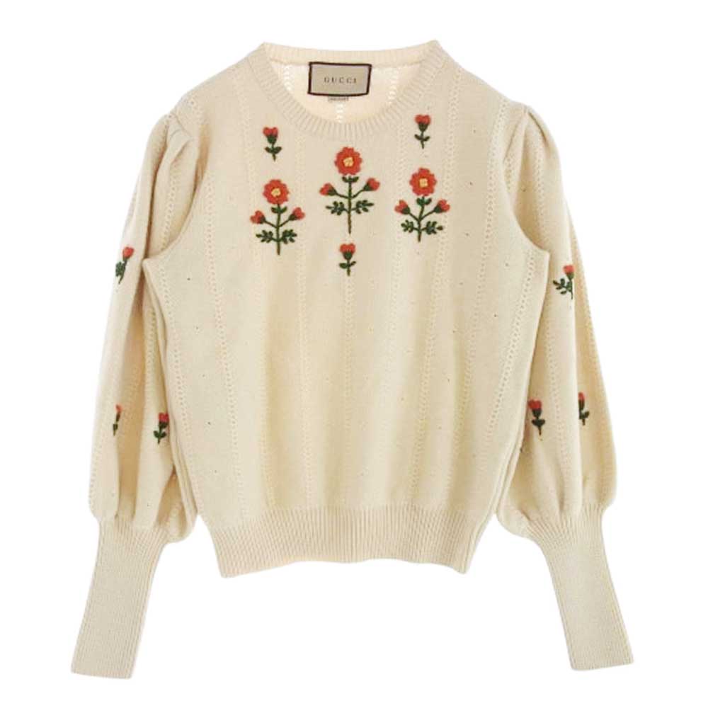 GUCCI グッチ 653328 ウール フローラル ニット セーター トップ ベージュ系 S【中古】
