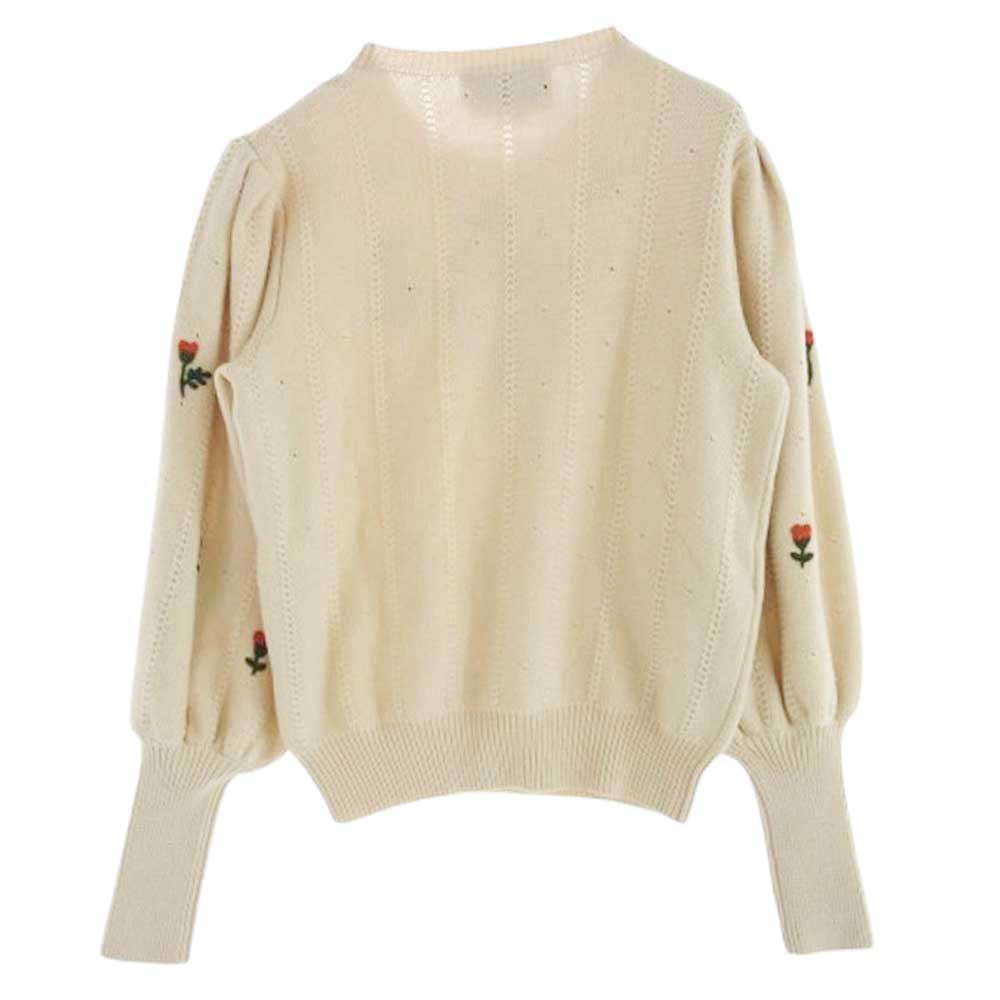 GUCCI グッチ 653328 ウール フローラル ニット セーター トップ ベージュ系 S【中古】
