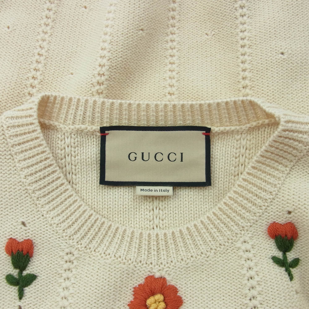 GUCCI グッチ 653328 ウール フローラル ニット セーター トップ ベージュ系 S【中古】