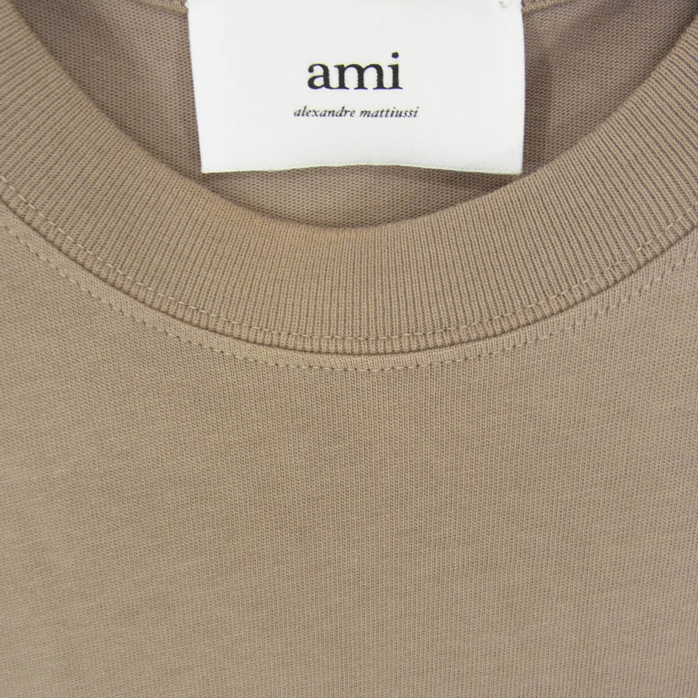 AMI PARIS アミパリス UTS025.726 ハートロゴ エンボス クルーネック 半袖 Tシャツ ベージュ グレー系 M【中古】