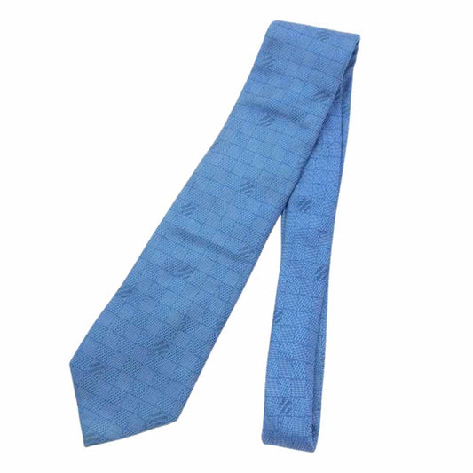 LOUIS VUITTON ルイ・ヴィトン クラヴァット ダミエ ロゴ総柄 シルク ネクタイ ブルー系【中古】