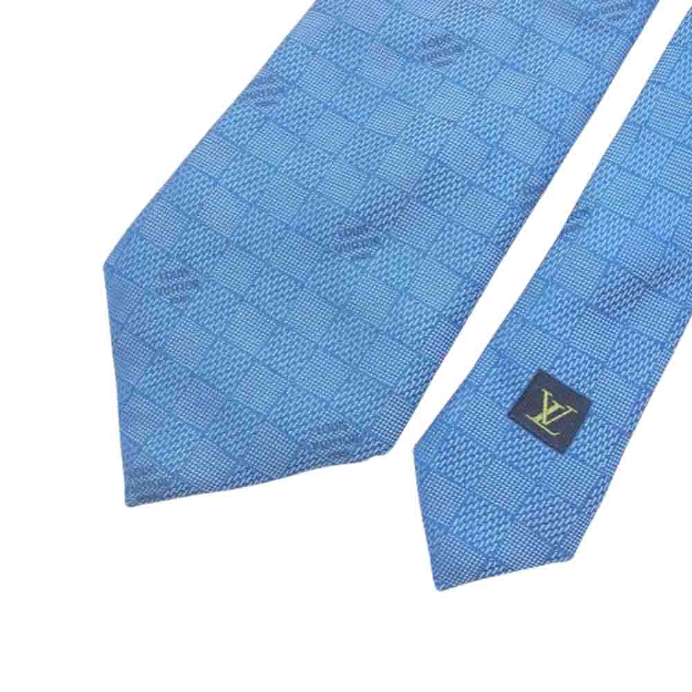LOUIS VUITTON ルイ・ヴィトン クラヴァット ダミエ ロゴ総柄 シルク ネクタイ ブルー系【中古】