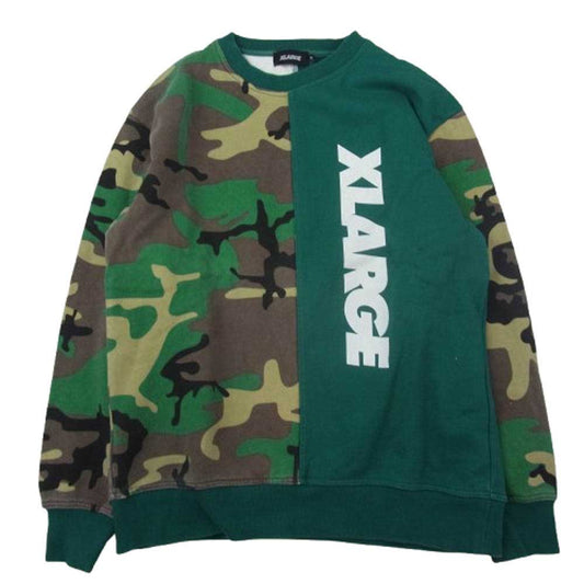 エクストララージ カモフラ ロゴプリント スウェット グリーン系 M【中古】