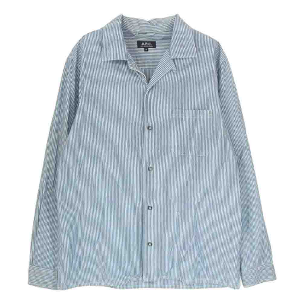 A.P.C. アーペーセー 24204-1-75131 ヒッコリーストライプ 長袖 オープンカラー シャツ ブルー系 M【中古】