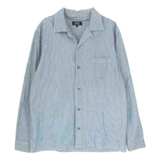 A.P.C. アーペーセー 24204-1-75131 ヒッコリーストライプ 長袖 オープンカラー シャツ ブルー系 M【中古】