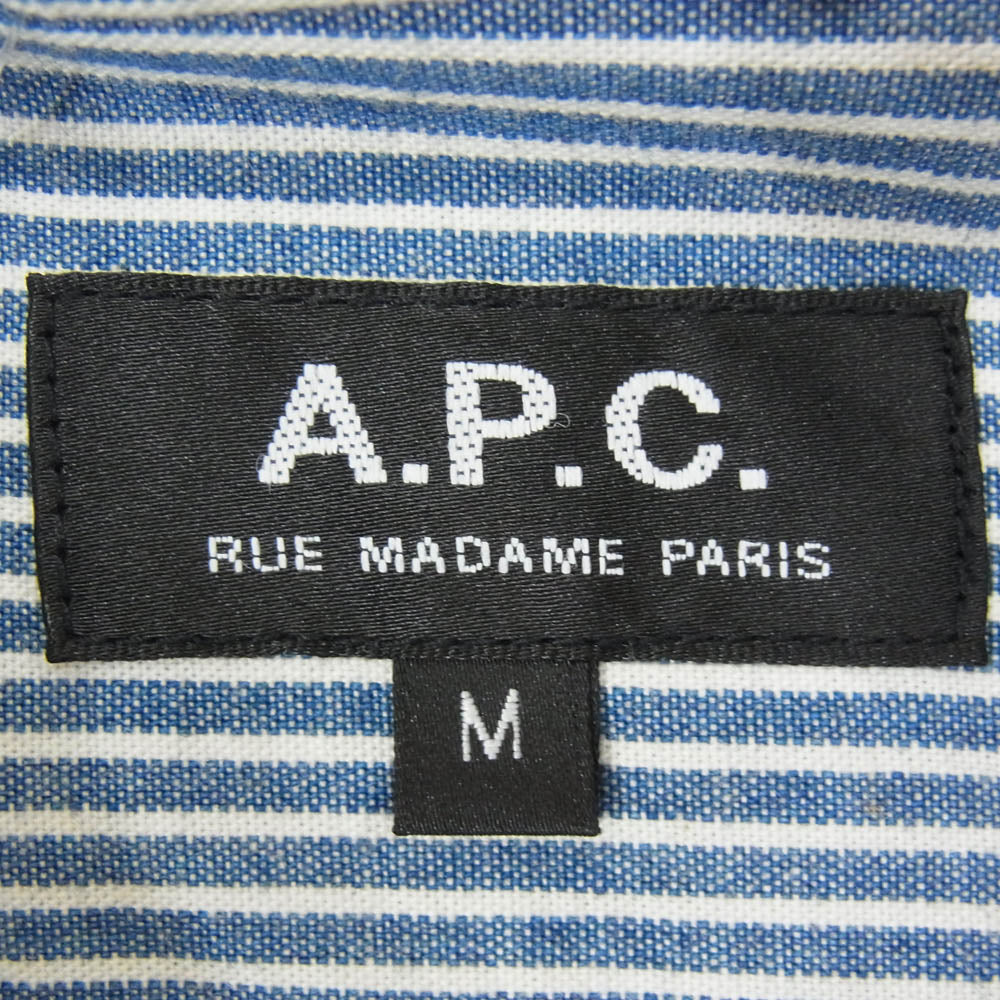 A.P.C. アーペーセー 24204-1-75131 ヒッコリーストライプ 長袖 オープンカラー シャツ ブルー系 M【中古】