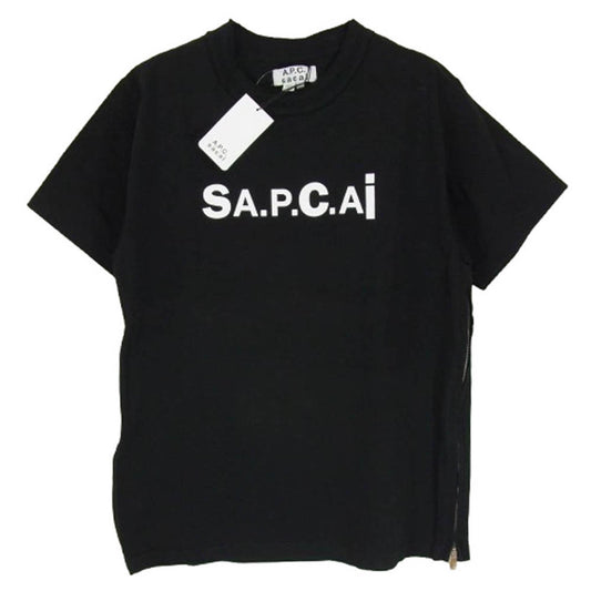 Sacai サカイ 21SS 21E2-COEQW-M26978 A.P.C. アーペーセー SIDE ZIP LOGO TEE ロゴプリント サイドジップ 半袖 Tシャツ ブラック系 XS【極上美品】【中古】
