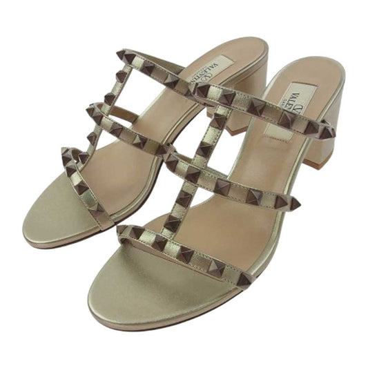 VALENTINO ヴァレンティノ ZW2S0C47 GARAVANI SLIDE SANDAL ガラヴァーニ スタッズ サンダル ゴールド系 37【極上美品】【中古】