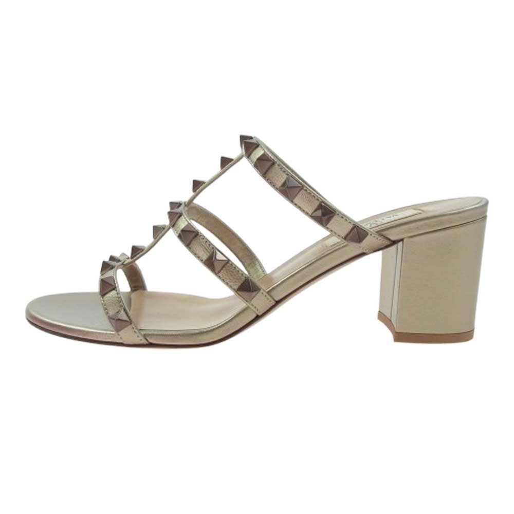 VALENTINO ヴァレンティノ ZW2S0C47 GARAVANI SLIDE SANDAL ガラヴァーニ スタッズ サンダル ゴールド系 37【極上美品】【中古】
