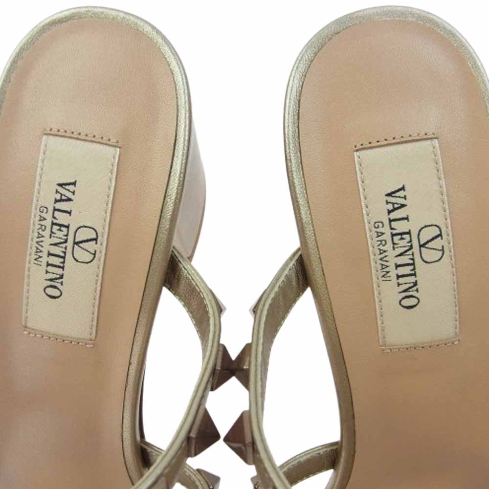 VALENTINO ヴァレンティノ ZW2S0C47 GARAVANI SLIDE SANDAL ガラヴァーニ スタッズ サンダル ゴールド系 37【極上美品】【中古】