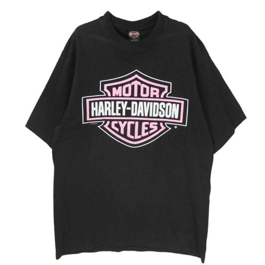 HARLEY DAVIDSON ハーレーダビッドソン フロント ロゴ プリント 半袖 Tシャツ ブラック系 XL【中古】