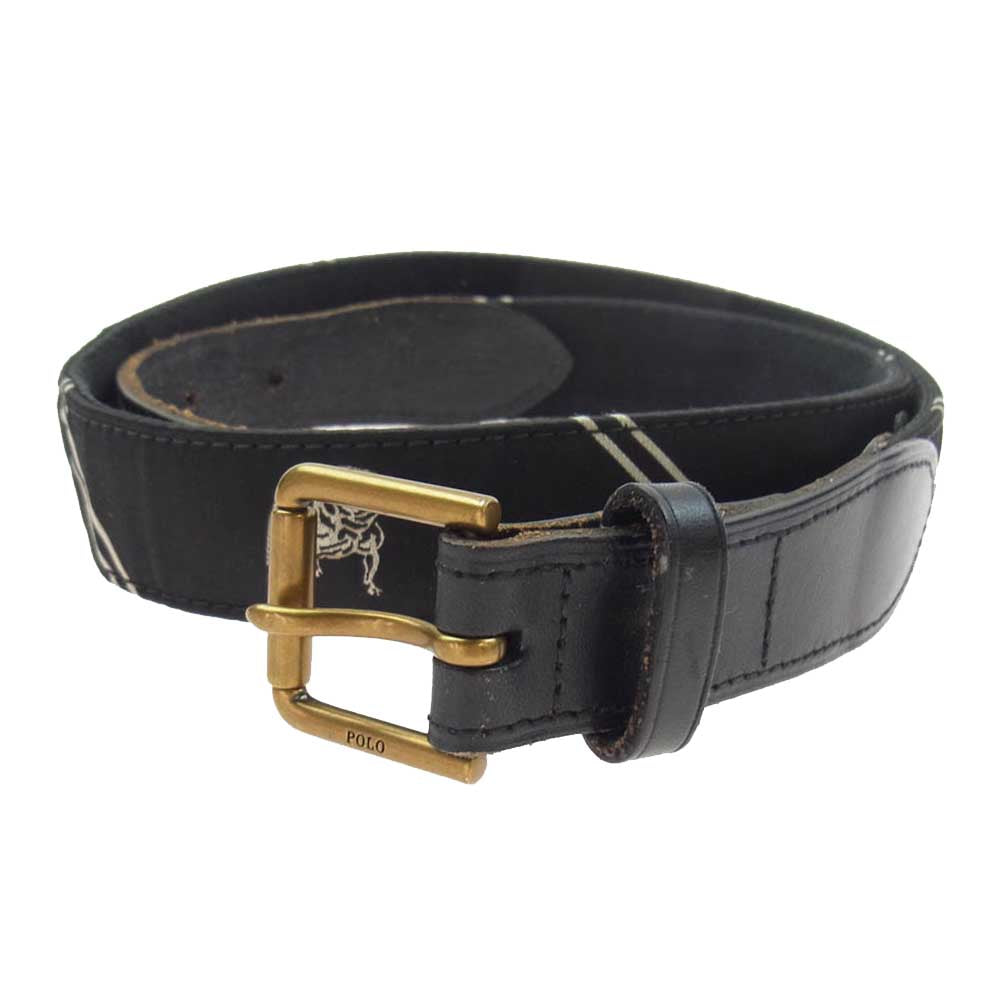 POLO RALPH LAUREN ポロ・ラルフローレン Bulldog Overlay Webbed Belt ブルドッグ ベルト ブラック系【中古】