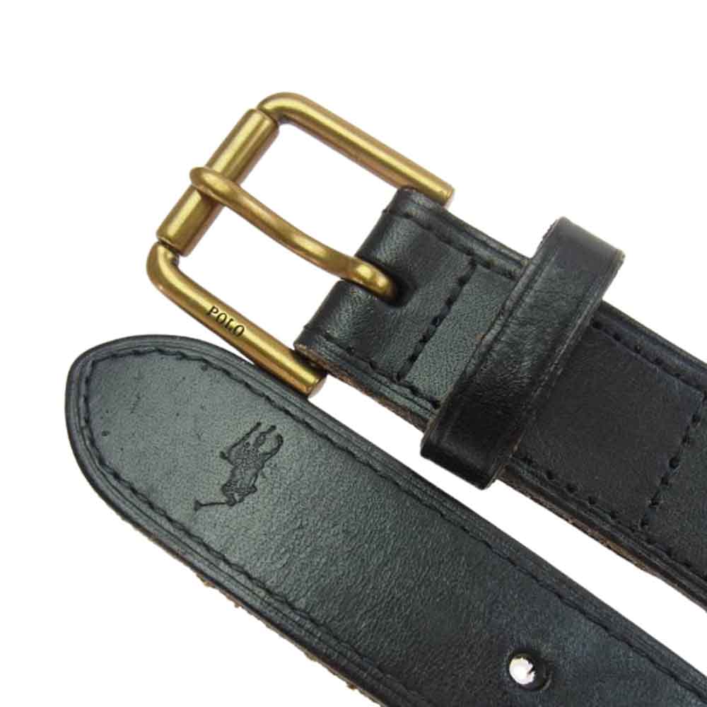 POLO RALPH LAUREN ポロ・ラルフローレン Bulldog Overlay Webbed Belt ブルドッグ ベルト ブラック系【中古】
