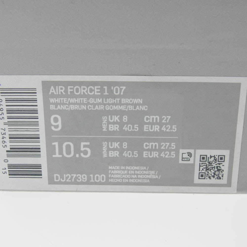 NIKE ナイキ DJ2739-100 Air Force 1 ’07 White Gum エアフォース 1 07 ホワイト ガム スニーカー ホワイト系 27cm【極上美品】【中古】