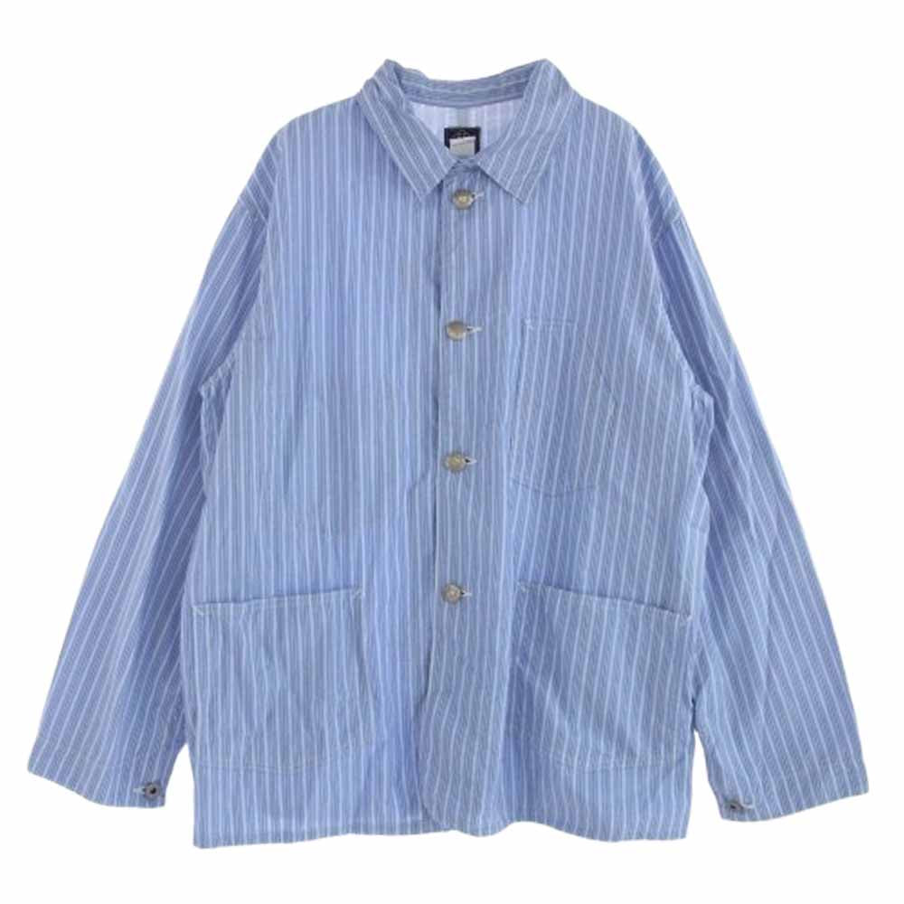 POST OVERALLS ポストオーバーオールズ 23AW 1101L-SB1 Lined No.1 Jacket stripe ストライプ 長袖 シャツ ジャケット ブルー系 M【中古】