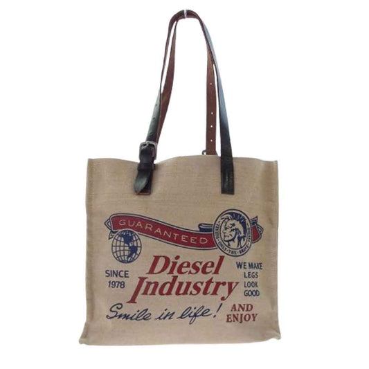 DIESEL ディーゼル レザー ハンドル トート バッグ ハンドバッグ ベージュ系【中古】