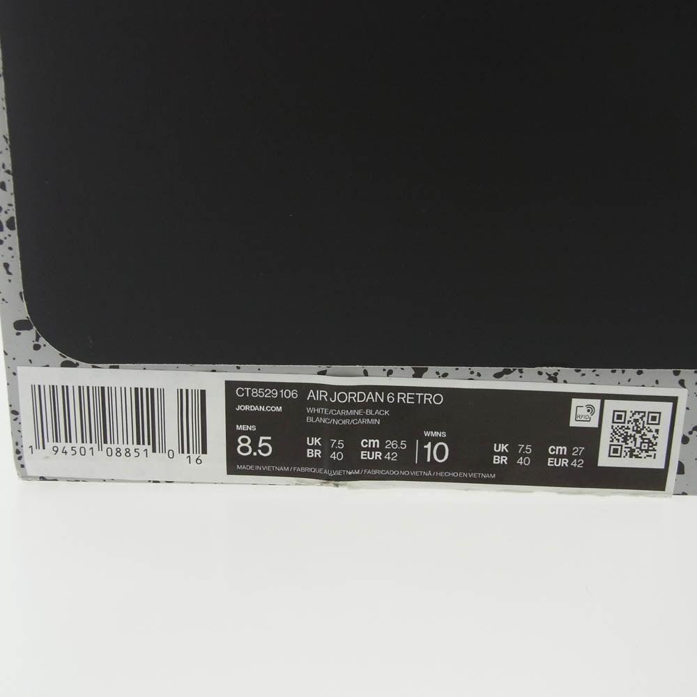 NIKE ナイキ CT8529-106 Air Jordan 6 Carmine  2021 エアジョーダン6 カーマイン 2021 スニーカー ホワイト系 レッド系 26.5cm【新古品】【未使用】【中古】