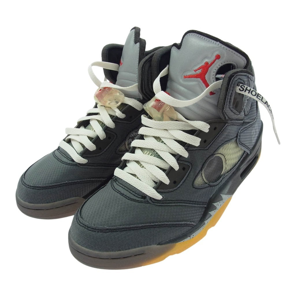 NIKE ナイキ CT8480-001 Off-White Air Jordan 5 Black Muslin Fire Red オフホワイト エアジョーダン5 ブラック モスリン ファイヤーレッド スニーカー グレー系 26.5cm【極上美品】【中古】