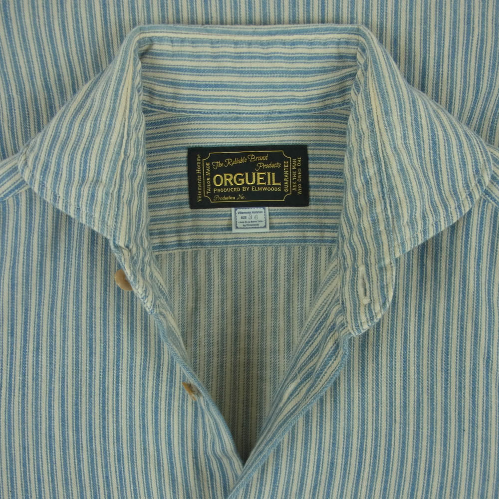 ORGUEIL オルゲイユ OR-5002B Windsor CollarShirt ウィンザー カラー ストライプ コットン 長袖 シャツ ライトブルー系 オフホワイト系 36【中古】