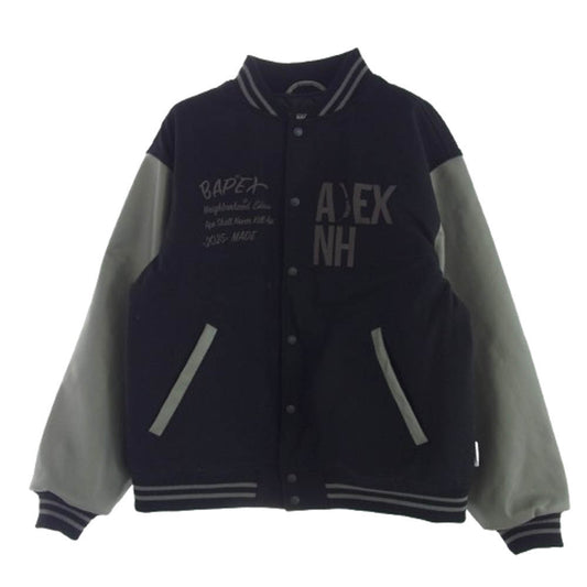 A BATHING APE アベイシングエイプ 1K73-141-904 × NEIGHBORHOOD ネイバーフッド Varsity Jacket バーシティジャケット スタジャン ブラック系 XL【美品】【中古】