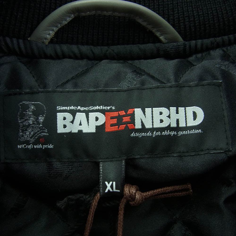 A BATHING APE アベイシングエイプ 1K73-141-904 × NEIGHBORHOOD ネイバーフッド Varsity Jacket バーシティジャケット スタジャン ブラック系 XL【美品】【中古】