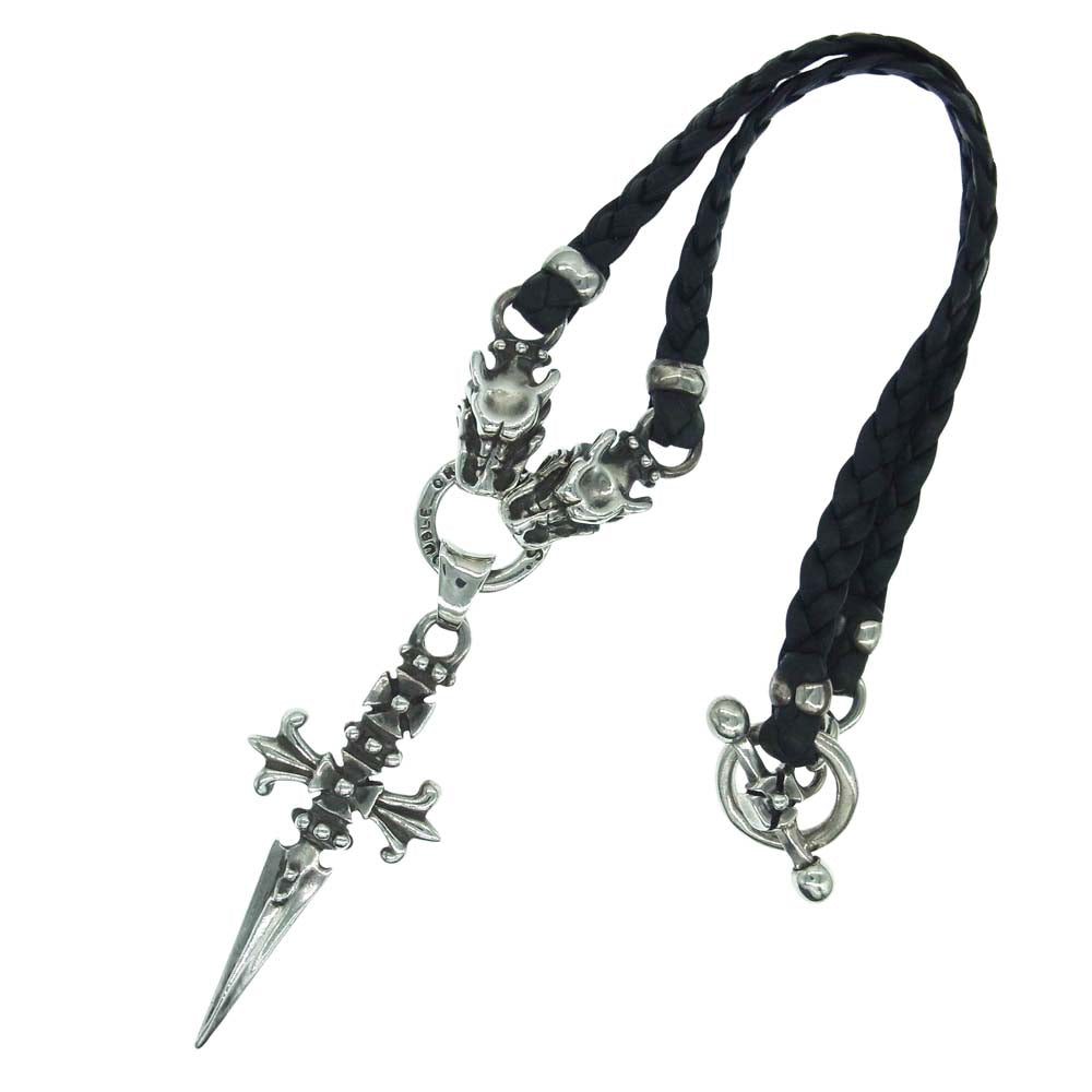 TRAVIS WALKER トラヴィスワーカー ギャランティ付属 CROSS DAGGER WITH 2 GARGOYLE WITH BRAIDED LEATHER NECKLACE クロスダガー 2ガーゴイル レザーネックレス【中古】