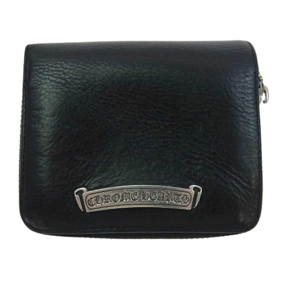 CHROME HEARTS クロムハーツ（原本有） SQ ZIP BILL スクエアジップビル ダガージップ レザーウォレット 財布 ブラック系 シルバー系【中古】