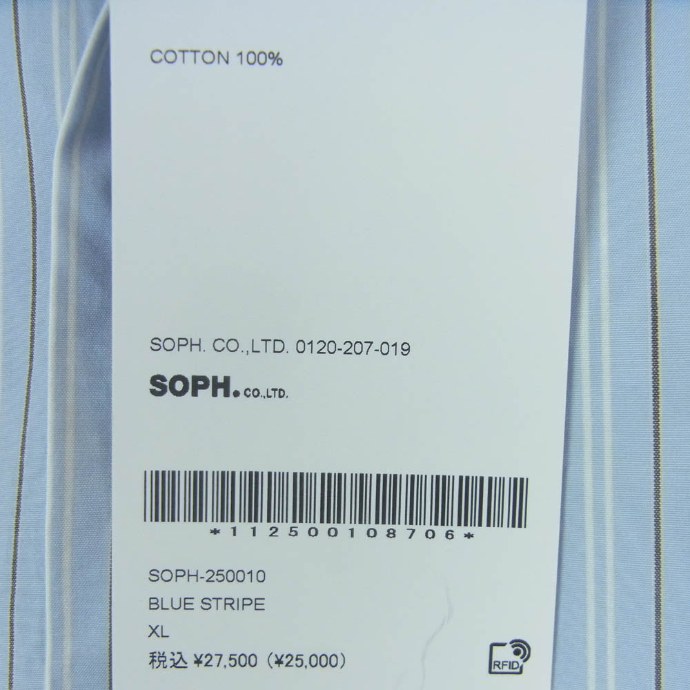 SOPHNET. ソフネット SOPH-250010 STRIPE REGULAR FIT SHIRT ストライプ レギュラー フィット 長袖 シャツ ライトブルー系 XL【新古品】【未使用】【中古】