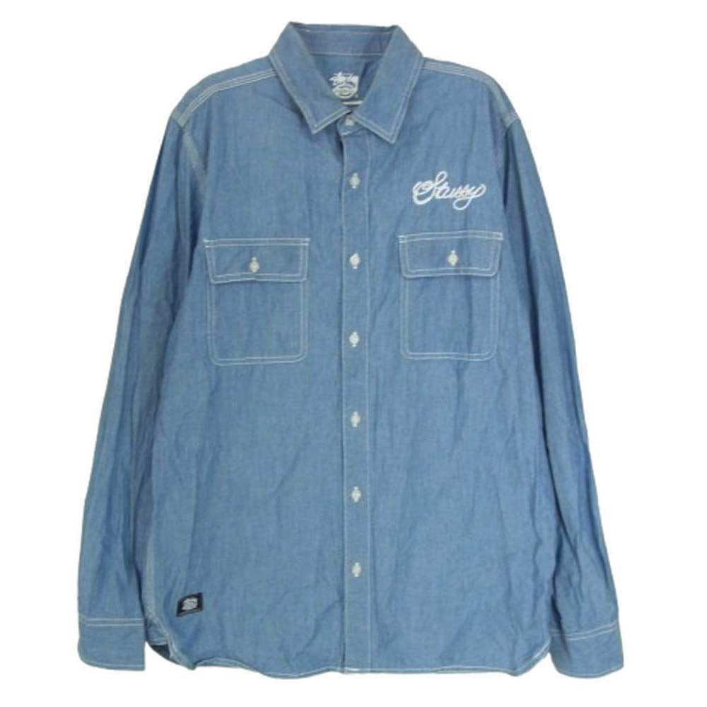 STUSSY ステューシー × Dickies ディッキーズ シャンブレー ワークシャツ ブルー系 M【中古】