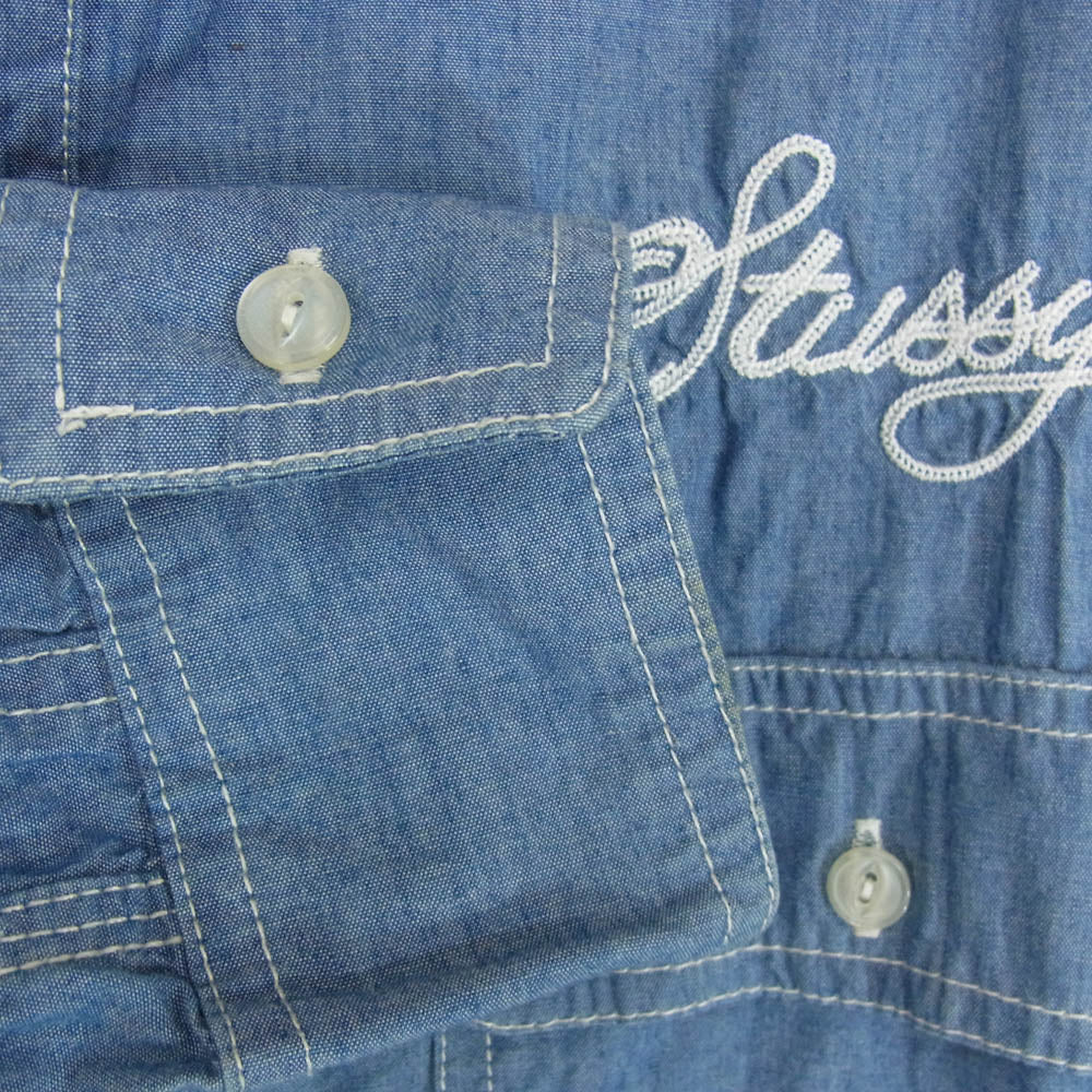 STUSSY ステューシー × Dickies ディッキーズ シャンブレー ワークシャツ ブルー系 M【中古】